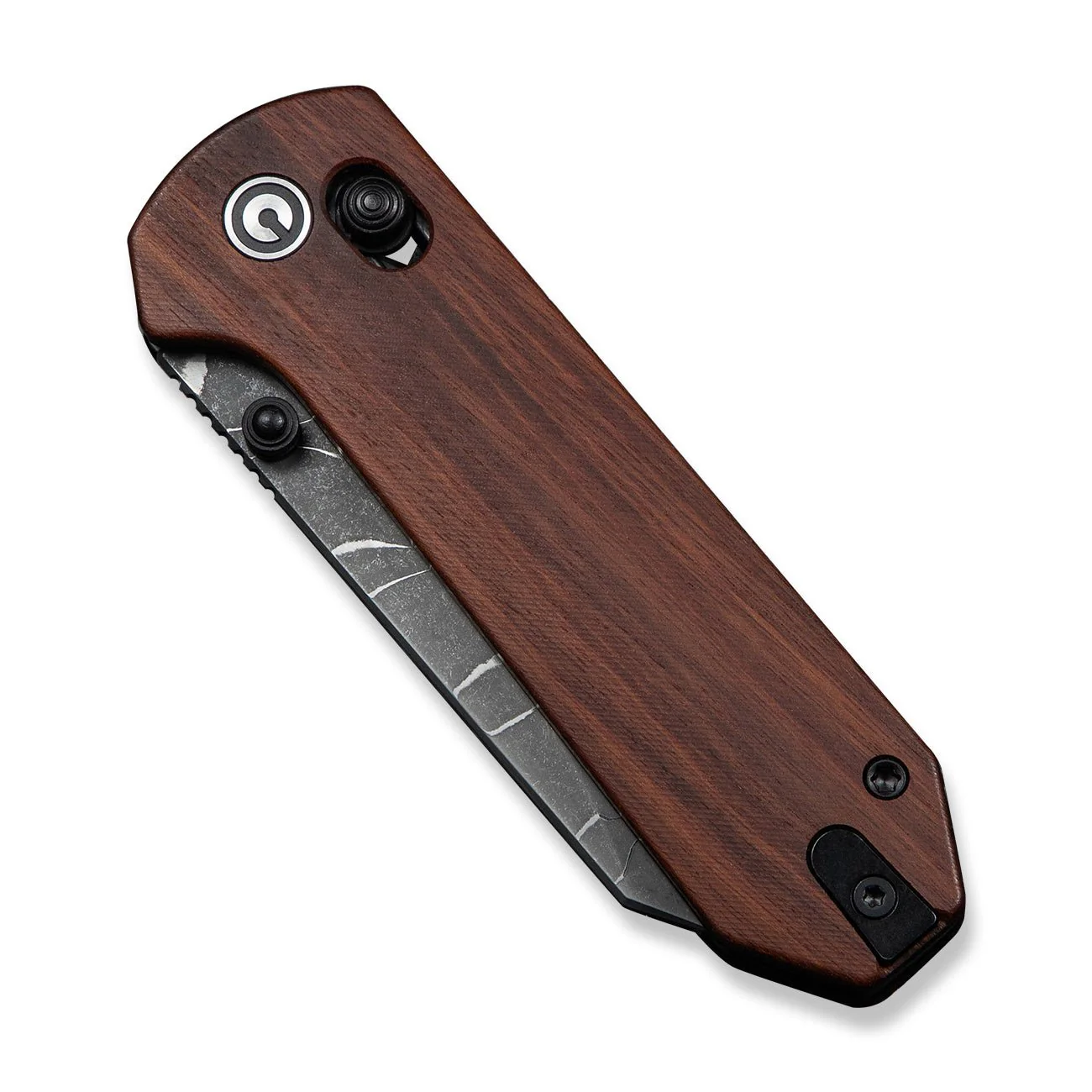 CIVIVI Yonder Thumb Stud & Crossbar Lock Knife Guibourtia Wood Handle (2.88" New Damascus Blade with Jagged Pattern) C23073B-DS2 - Image 6