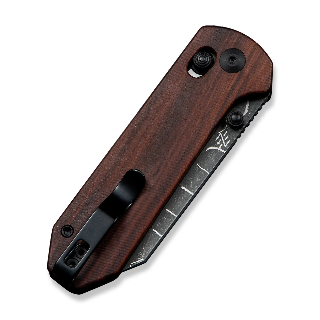 CIVIVI Yonder Thumb Stud & Crossbar Lock Knife Guibourtia Wood Handle (2.88" New Damascus Blade with Jagged Pattern) C23073B-DS2 - Image 7